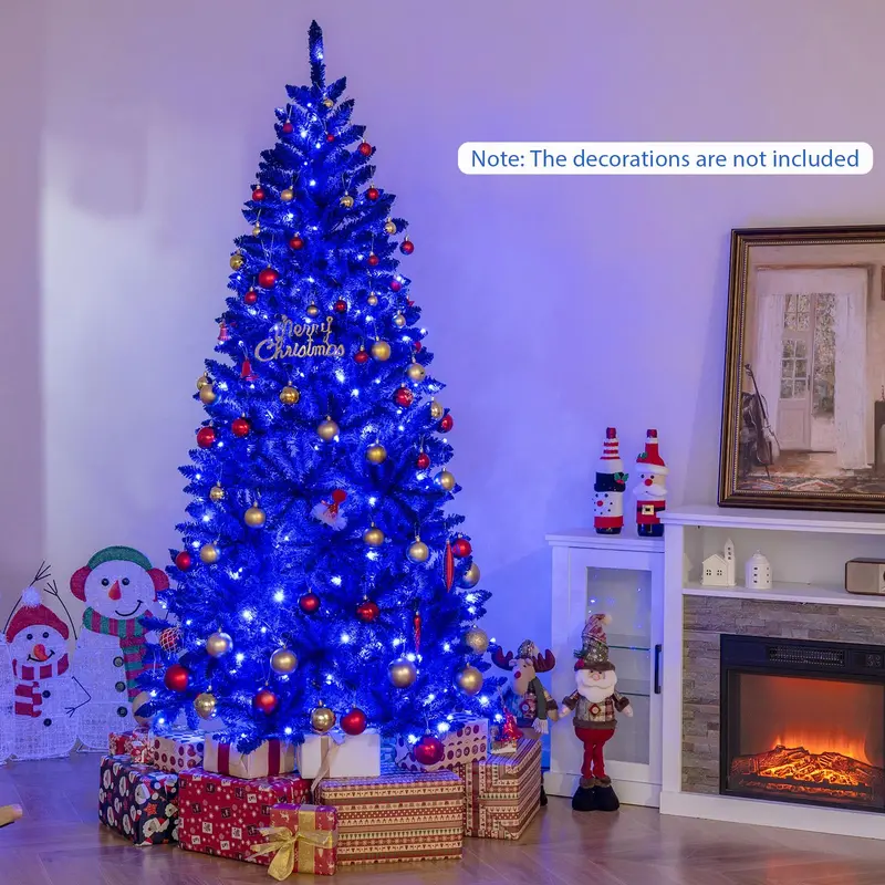 7-Foot Pre-Lit Royal Blue Snow-Flocked Christmas Tree with 340 Warm LED Lights