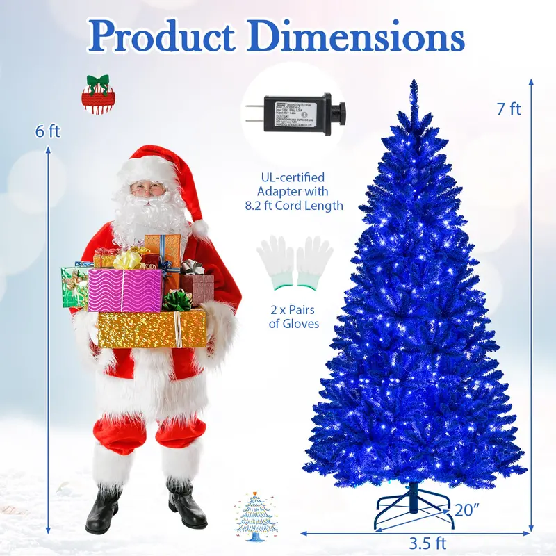 7-Foot Pre-Lit Royal Blue Snow-Flocked Christmas Tree with 340 Warm LED Lights