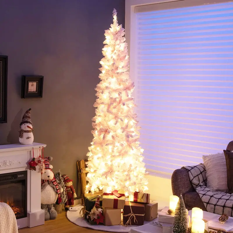 7-Foot Slim Pre-Lit Pencil Christmas Tree with Dense Snow-Flocked Branches & 800 Tips 2
