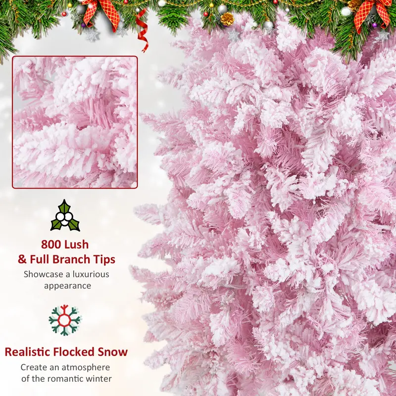 7-Foot Slim Pre-Lit Pencil Christmas Tree with Dense Snow-Flocked Branches & 800 Tips