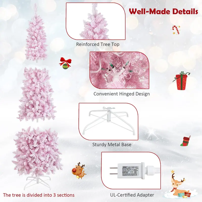 7-Foot Slim Pre-Lit Pencil Christmas Tree with Dense Snow-Flocked Branches & 800 Tips