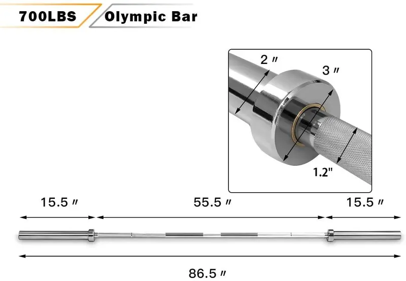 7-Foot Solid Olympic Barbell – Rated for 700–1000 lbs, Compatible with 2-Inch Plates 2