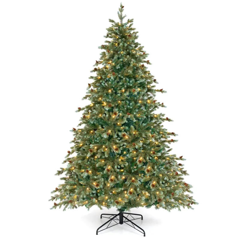 7 ft Pre-Lit Full-Profile Artificial Christmas Tree – Hinged Pine-Style Xmas Tree with 340 Warm White LEDs