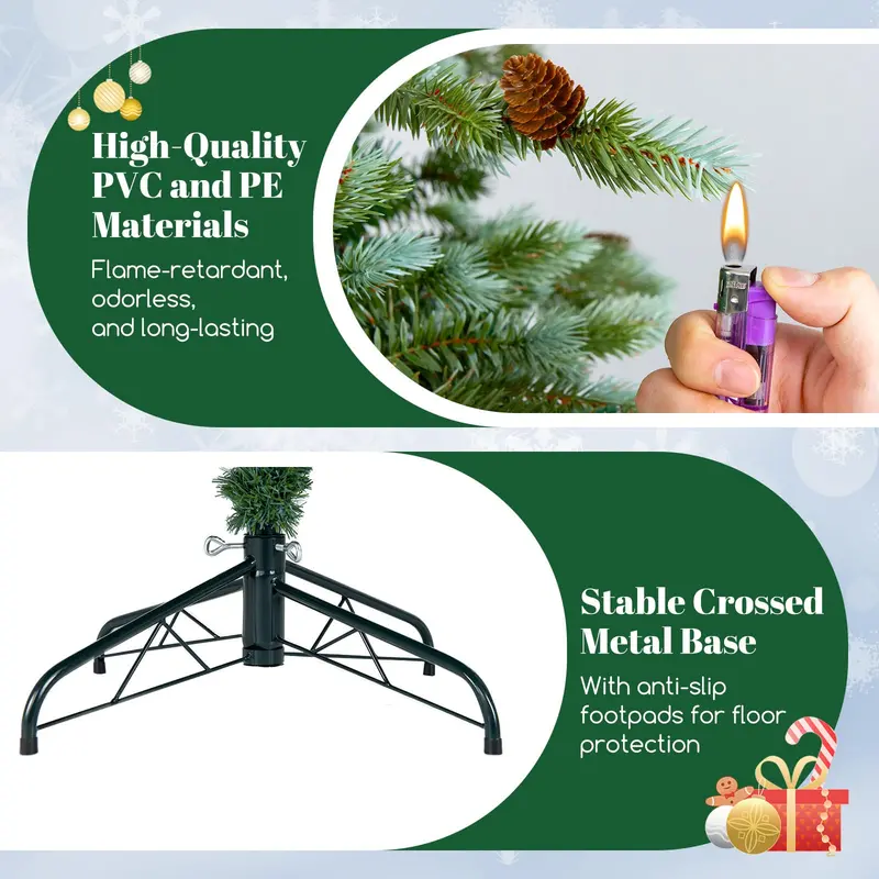 7 ft Pre-Lit Full-Profile Artificial Christmas Tree – Hinged Pine-Style Xmas Tree with 340 Warm White LEDs