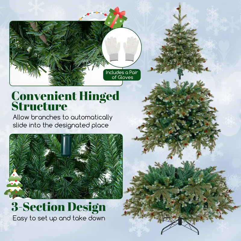7 ft Pre-Lit Full-Profile Artificial Christmas Tree – Hinged Pine-Style Xmas Tree with 340 Warm White LEDs