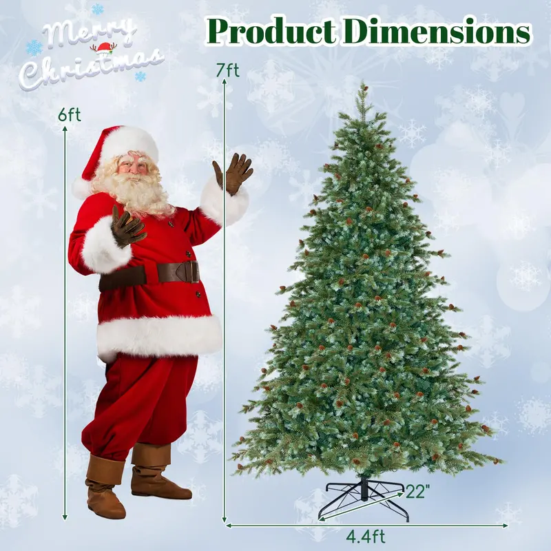 7 ft Pre-Lit Full-Profile Artificial Christmas Tree – Hinged Pine-Style Xmas Tree with 340 Warm White LEDs