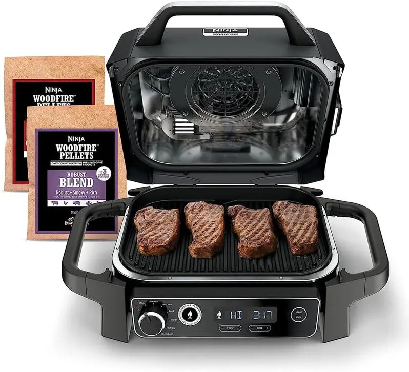7-in-1 Electric Outdoor Grill & Smoker – Includes Thermometer, Air Fryer, Bake, Dehydrate, and Pellet-Fueled Functions