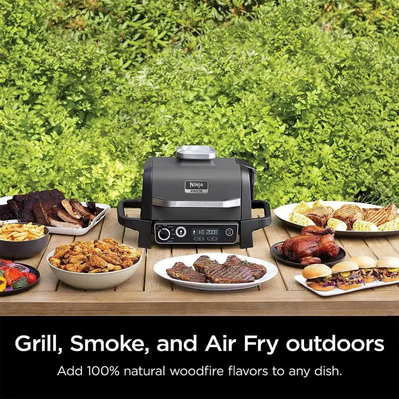 7-in-1 Electric Outdoor Grill & Smoker – Includes Thermometer, Air Fryer, Bake, Dehydrate, and Pellet-Fueled Functions