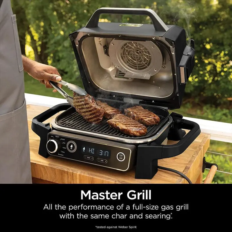 7-in-1 Electric Outdoor Grill & Smoker – Includes Thermometer, Air Fryer, Bake, Dehydrate, and Pellet-Fueled Functions