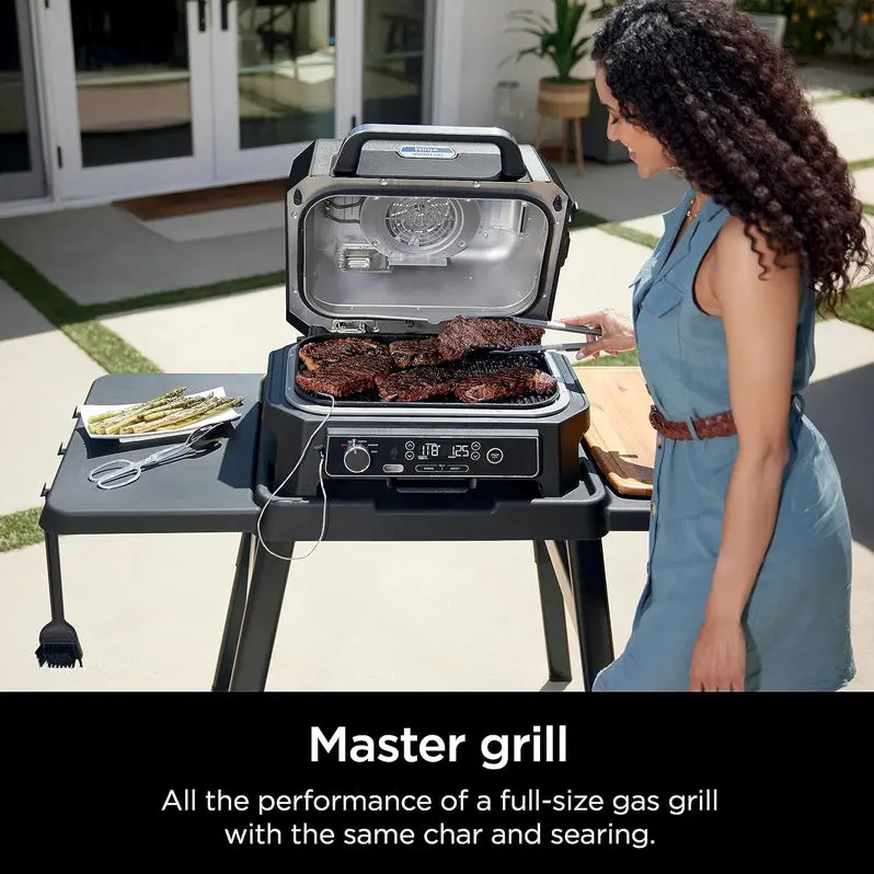 7-in-1 Portable Electric Grill & Smoker – Multi-Function Outdoor Cooking Station with Air Fryer, Thermometer & Grey Finish