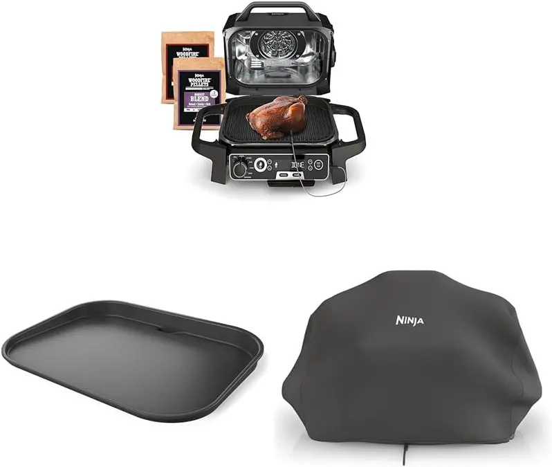 7-in-1 Portable Electric Grill & Smoker – Multi-Function Outdoor Cooking Station with Air Fryer, Thermometer & Grey Finish