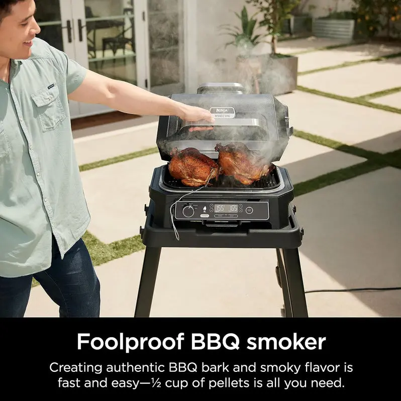 7-in-1 Portable Electric Grill & Smoker – Multi-Function Outdoor Cooking Station with Air Fryer, Thermometer & Grey Finish