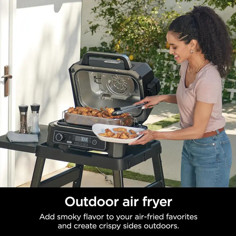 7-in-1 Portable Electric Grill & Smoker – Multi-Function Outdoor Cooking Station with Air Fryer, Thermometer & Grey Finish