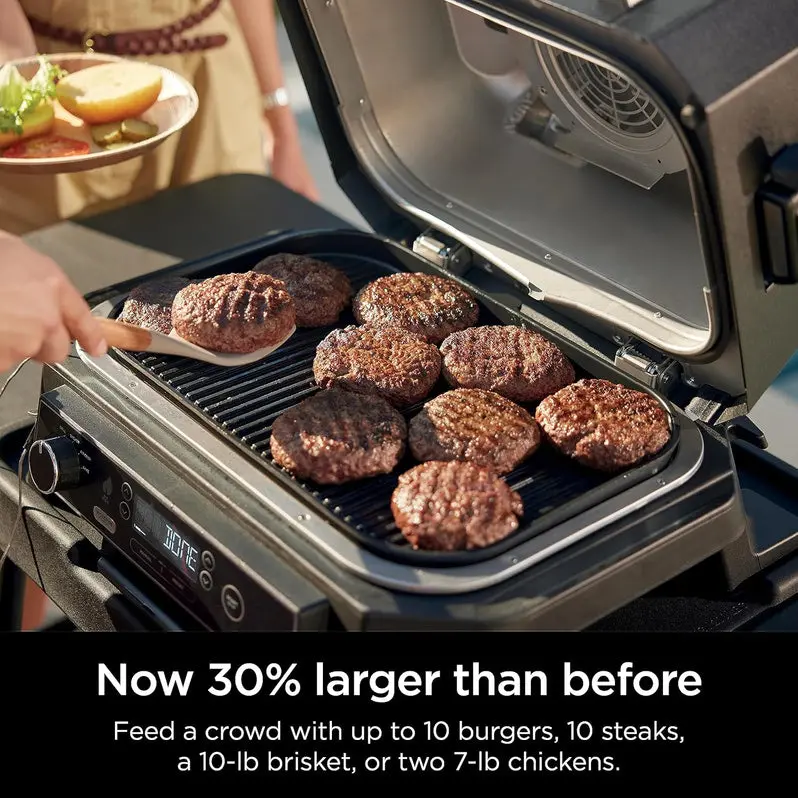 7-in-1 Portable Electric Grill & Smoker – Multi-Function Outdoor Cooking Station with Air Fryer, Thermometer & Grey Finish