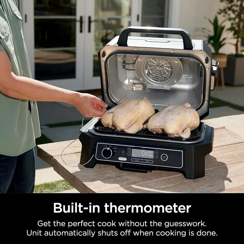 7-in-1 Portable Electric Grill & Smoker – Multi-Function Outdoor Cooking Station with Air Fryer, Thermometer & Grey Finish