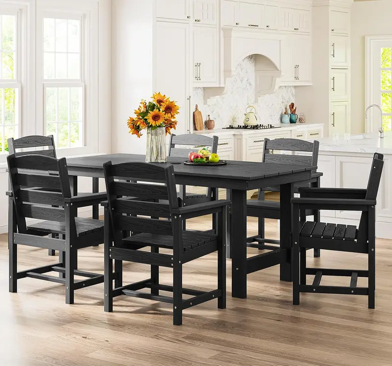 7-Piece HDPE Outdoor Dining Set with Umbrella Hole Table & Matching Chairs