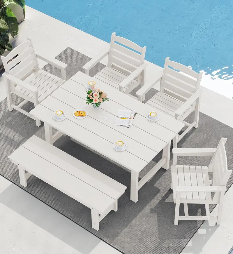 7-Piece HDPE Outdoor Dining Set with Umbrella Hole Table & Matching Chairs