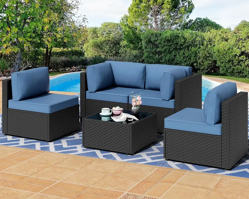 7-Piece Wicker Patio Sectional Sofa – Washable-Cushion Outdoor Conversation Set with Coffee Table for Garden or Backyard 4