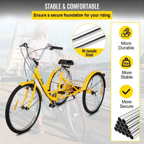 7-Speed Adult Trike – 26-Inch 3-Wheel Cruiser Bicycle with Front Basket & Shopping Convenience