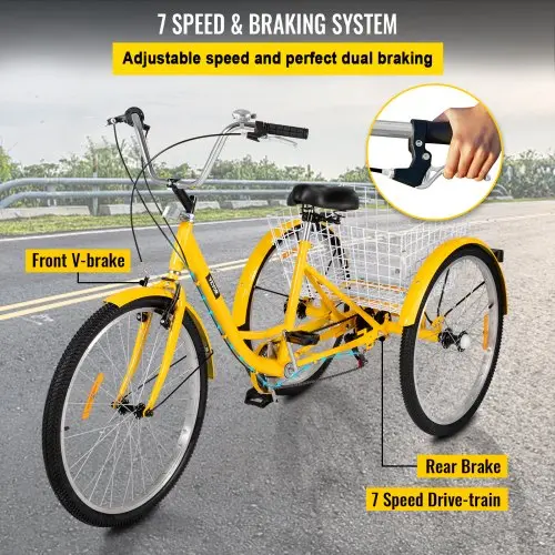 7-Speed Adult Trike – 26-Inch 3-Wheel Cruiser Bicycle with Front Basket & Shopping Convenience
