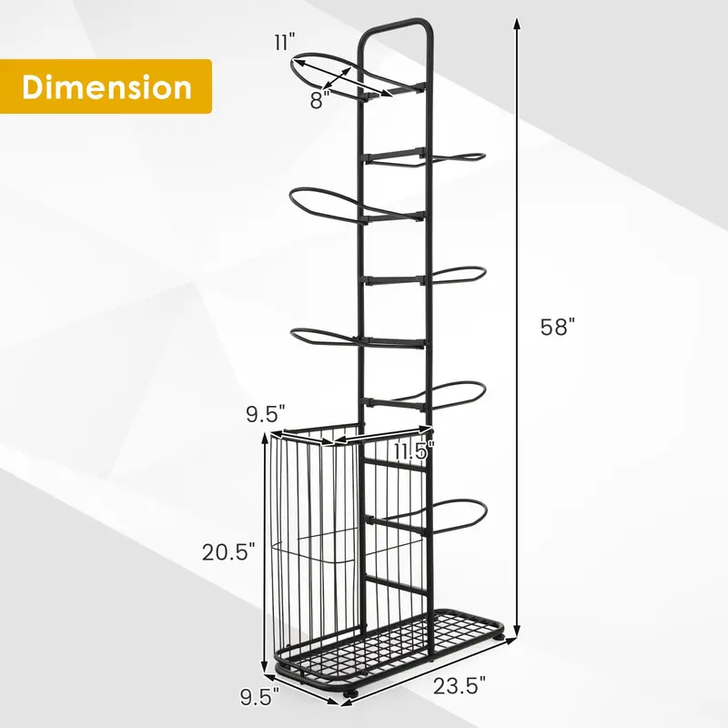 7-Tier Detachable Garage Ball Storage Rack with Rolling Basket