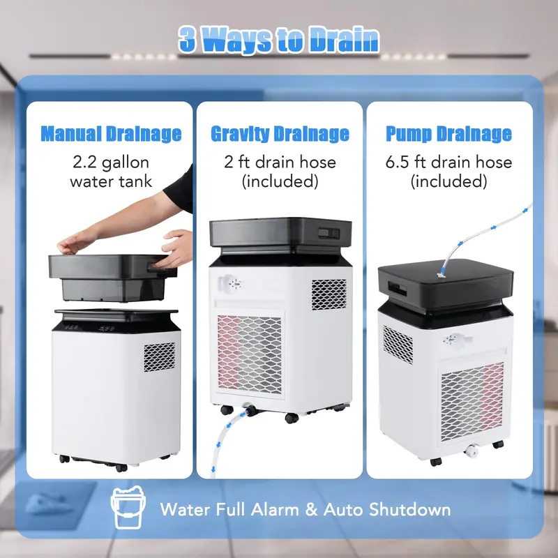 70-Pint Dehumidifier with Integrated Pump – Compact Unit for 4,500 Sq. Ft Areas, Includes Drain Hose