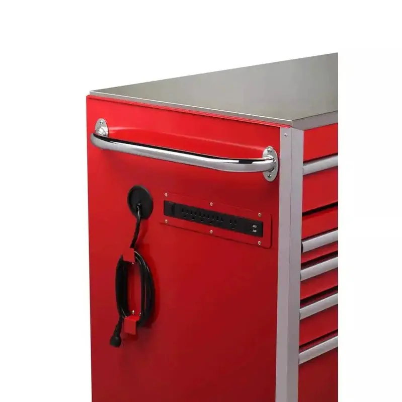 72" Heavy-Duty Mobile Tool Chest – 15-Drawer Stainless Steel Workbench with Dual Locking Mechanism, Red Finish