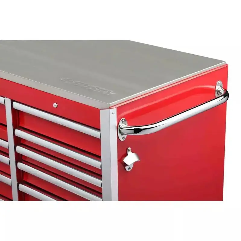 72" Heavy-Duty Mobile Tool Chest – 15-Drawer Stainless Steel Workbench with Dual Locking Mechanism, Red Finish