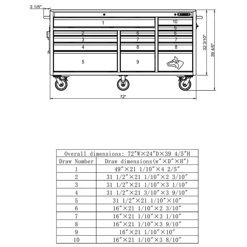 72" Heavy-Duty Mobile Tool Chest – 15-Drawer Stainless Steel Workbench with Dual Locking Mechanism, Red Finish