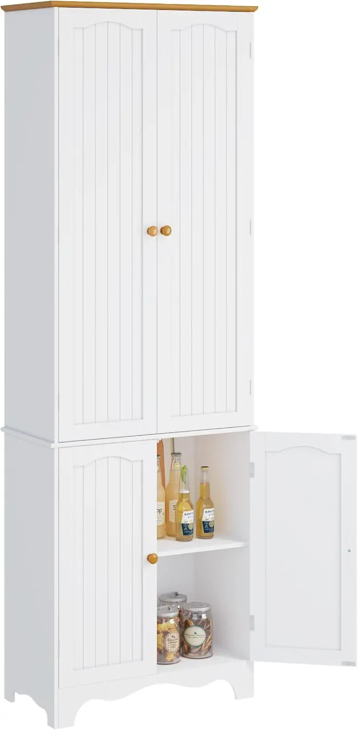 72-Inch Freestanding Wooden Pantry Cabinet with 4 Doors and 5 Adjustable Shelves