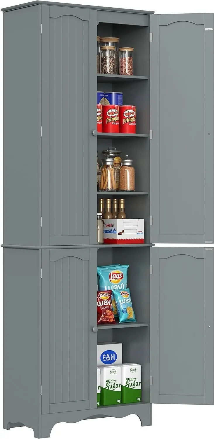 72-Inch Freestanding Wooden Pantry Cabinet with 4 Doors and 5 Adjustable Shelves