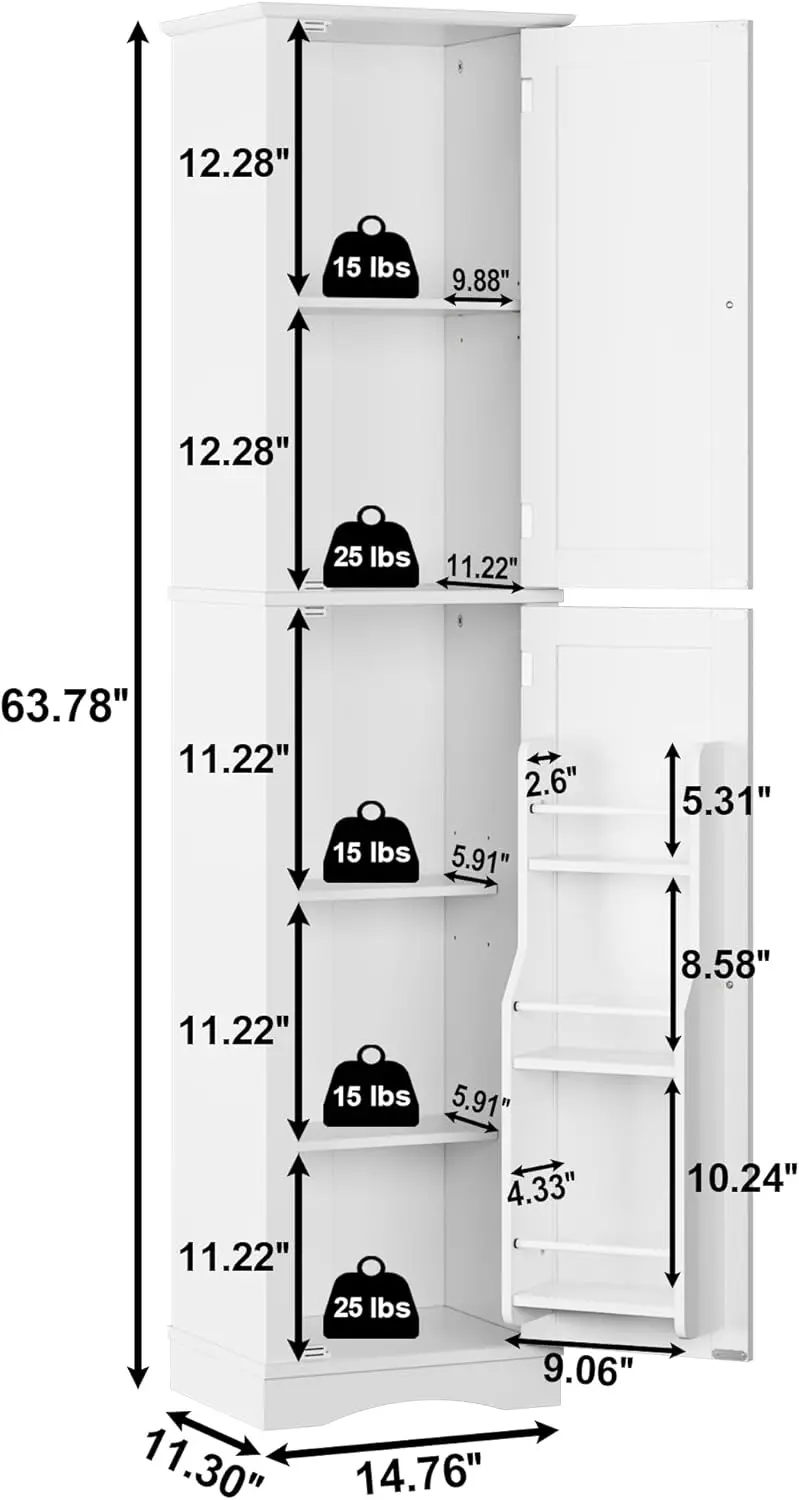 72-Inch Freestanding Wooden Pantry Cabinet with 4 Doors and 5 Adjustable Shelves