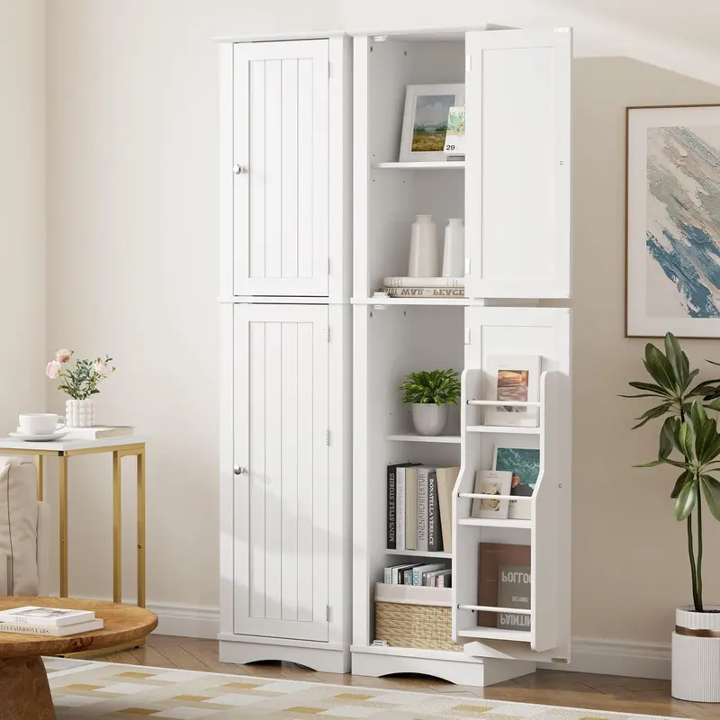 72-Inch Freestanding Wooden Pantry Cabinet with 4 Doors and 5 Adjustable Shelves
