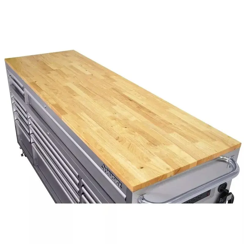 72-Inch Mobile Workbench – 18-Drawer Industrial Cart with Solid Wood Top & Stainless Steel Frame