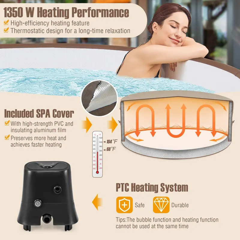 72-Inch Round Inflatable Hot Tub for 4–6 People with 120 Air Jets and Integrated Heater 2