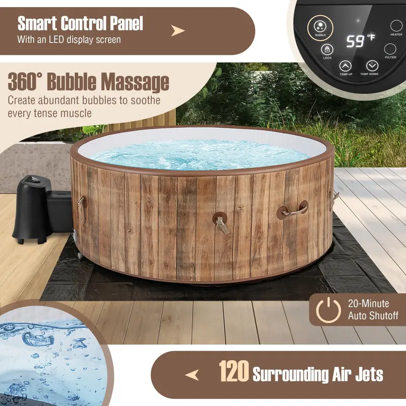 72-Inch Round Inflatable Hot Tub for 4–6 People with 120 Air Jets and Integrated Heater