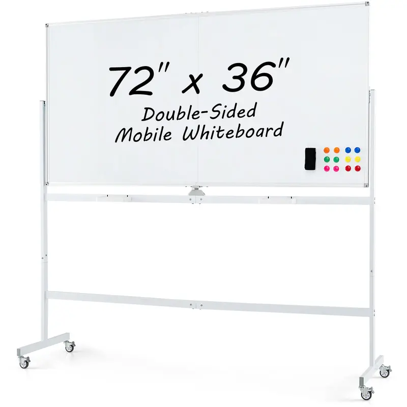 72" x 36" Rolling Dry-Erase Board — Double-Sided Magnetic Whiteboard on Sturdy Aluminum Stand