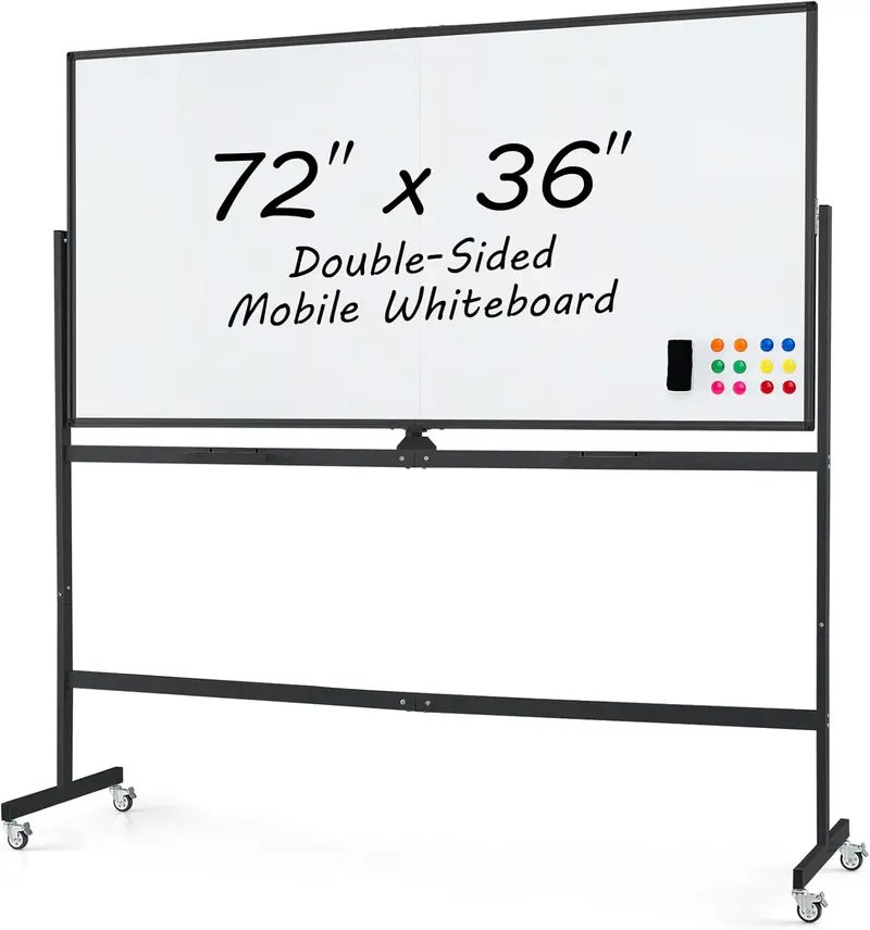 72" x 36" Rolling Dry-Erase Board — Double-Sided Magnetic Whiteboard on Sturdy Aluminum Stand