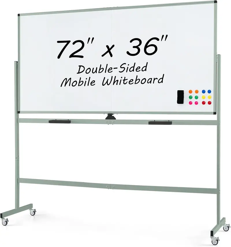 72" x 36" Rolling Dry-Erase Board — Double-Sided Magnetic Whiteboard on Sturdy Aluminum Stand
