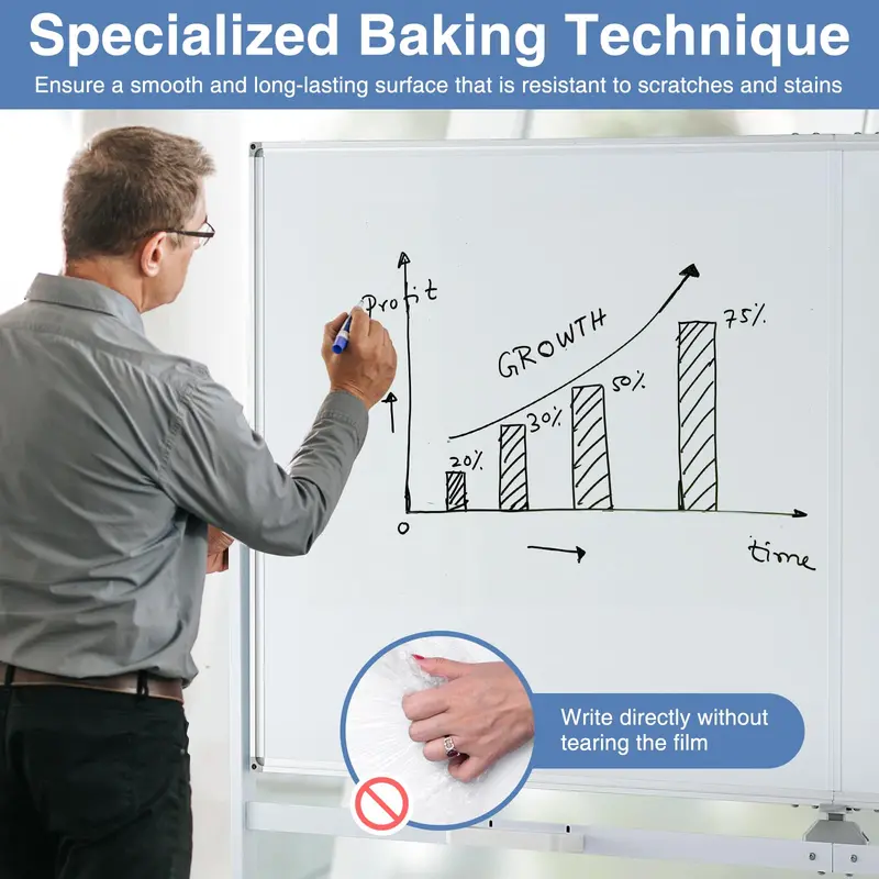 72" x 36" Rolling Dry-Erase Board — Double-Sided Magnetic Whiteboard on Sturdy Aluminum Stand