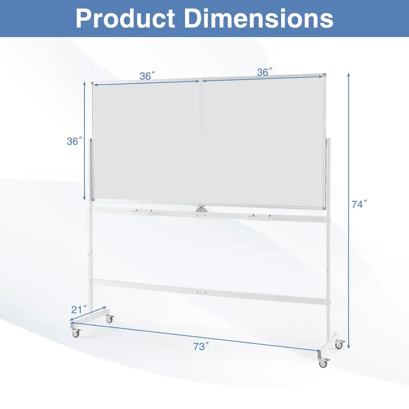 72" x 36" Rolling Dry-Erase Board — Double-Sided Magnetic Whiteboard on Sturdy Aluminum Stand