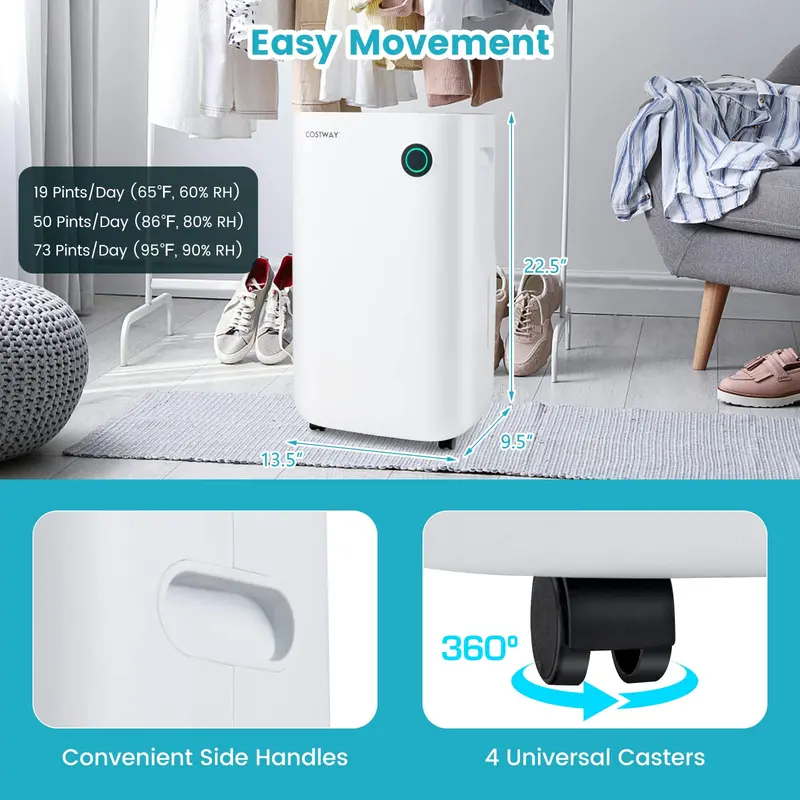 73-Pint Quiet Dehumidifier for Large Areas up to 4500 Sq. Ft – Auto Shut-Off & Large Tank
