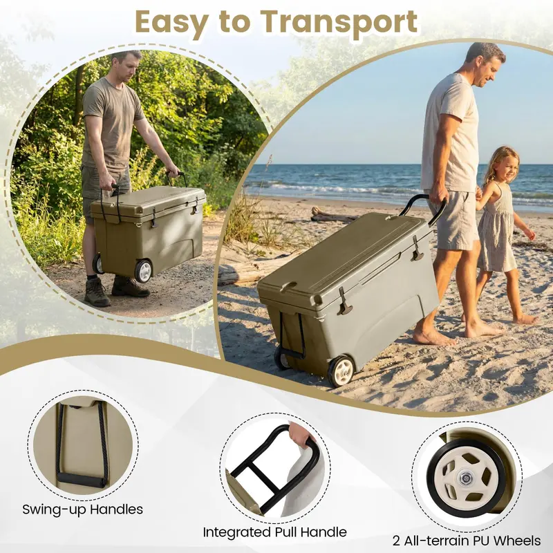 75-Quart Heavy-Duty Portable Cooler – Extended Ice Life, Durable Wheels & Telescoping Handle 2