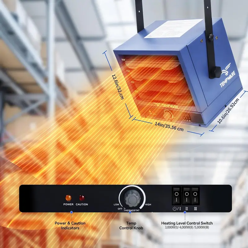 7500W Digital Garage Heater – Ceiling-Mounted Fan-Forced Shop Heater with Remote Control, 240V Hardwire & 12-Hour Timer (Blue) 2