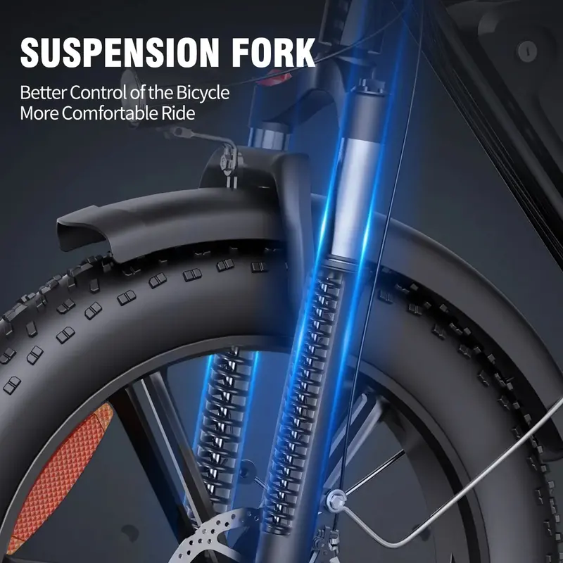 750W Fat-Tire Electric Commuter Bike – 48V 15Ah Removable Battery, 20" x 4.0 Tires, Fork Suspension, UL2849 Certified