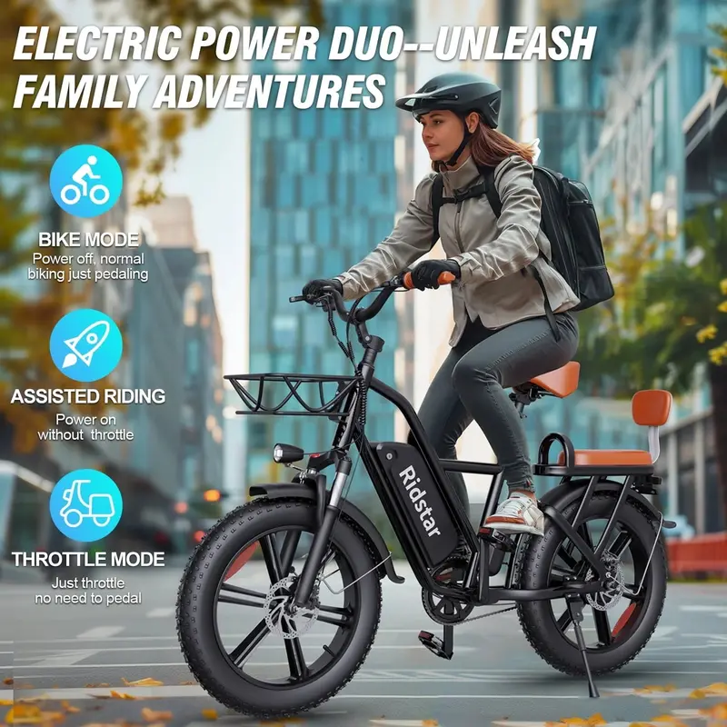 750W Fat-Tire Electric Commuter Bike – 48V 15Ah Removable Battery, 20" x 4.0 Tires, Fork Suspension, UL2849 Certified