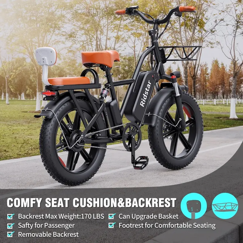 750W Fat-Tire Electric Commuter Bike – 48V 15Ah Removable Battery, 20" x 4.0 Tires, Fork Suspension, UL2849 Certified