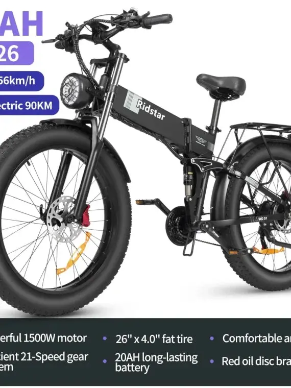 750W Folding Electric Bike for Adults – 48V 20Ah Removable Battery, 26" Fat Tires, Shimano 21-Speed MTB