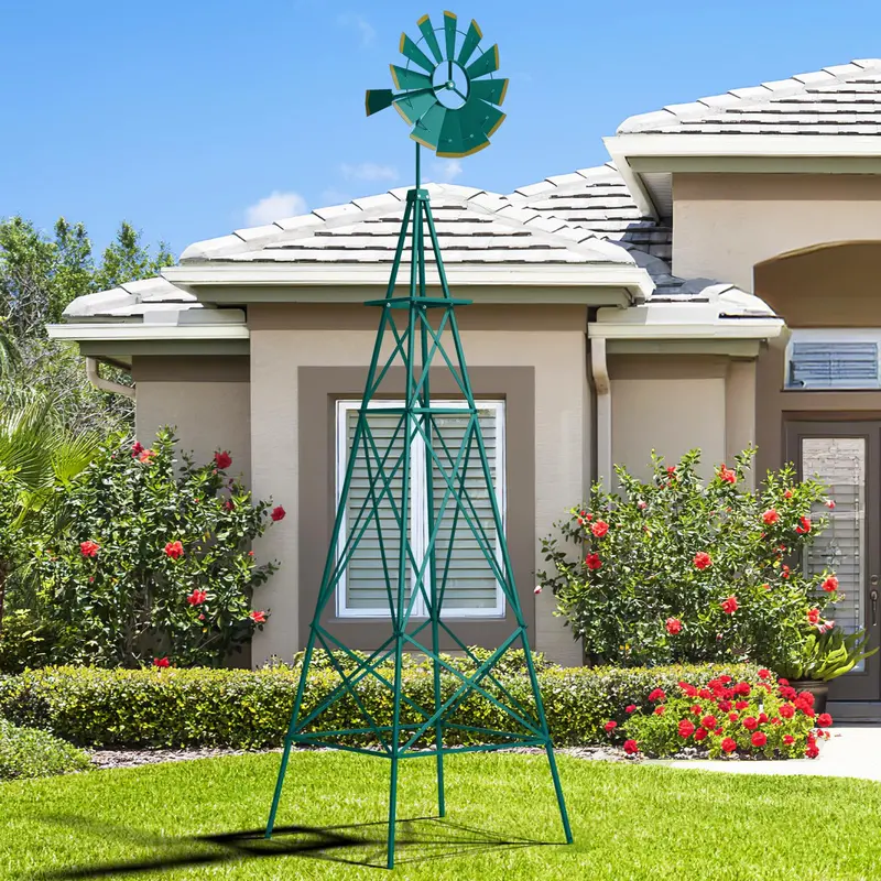 8-Foot All-Weather Ornamental Metal Windmill with Four-Point Base and Weathervane Feature 2