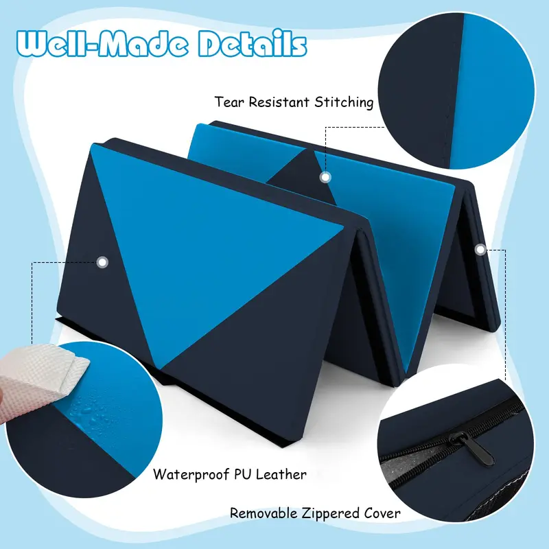 8-Foot Folding Tumbling Mat – 4-Inch Thickness, Hook-and-Loop & Carry Handles